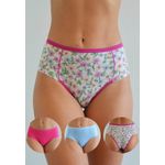 Kit 3 Calcinhas Frelith Floral, Azul e Pink em Cotton - ESTAMPADA