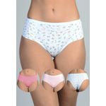 Kit 3 Calcinhas Floral, Coral e Rosê em Cotton - ESTAMPADA