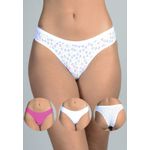 Kit 3 Calcinhas Logo, Pink e Branco em Microfibra - ESTAMPADA
