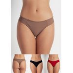 Kit 3 Calcinhas Emily Frelith Castanho, Preto e Vermelho - DIVERSOS