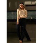 Pijama Inverno Frelith Visco Bege e Moletinho Preto - DIVERSOS