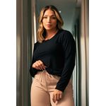 Pijama Inverno Frelith Visco Preto e Moletinho Bege - DIVERSOS