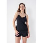 Pijama Verão Naomi Frelith com detalhe de renda - PRETO