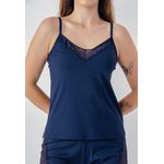 Pijama Verão Naomi Frelith com detalhe de renda - MARINHO