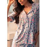 Pijama Verão Frelith Baby Blue com Botões e Filete - ESTAMPADA