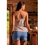 Pijama Verão Frelith Visco Listras Piquet - AZUL