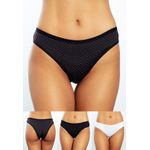 KIT COM 3 CALCINHAS PRETA COM POÁ BRANCO, PRETA E BRANCA - ESTAMPADA