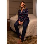 Pijama Inverno Frelith Cerejas com Botões e Filetes - ESTAMPADA