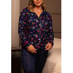 Pijama Inverno Frelith Cerejas com Botões e Filetes - ESTAMPADA