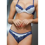 Conjunto de Cotton com Rendinha Azul Aplicada na Frente e Costas Inteira de Renda - MESCLA