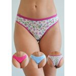 Kit 3 Calcinhas Frelith Floral, Azul e Pink em Cotton - ESTAMPADA