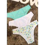 Kit 3 Calcinhas Triangulos Verde Branco Exclusivo em Microfibra - ESTAMPADA