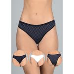 Kit 3 Calcinhas Poá, Preto e Branco em Microfibra - ESTAMPADA