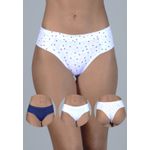 Kit 3 Calcinhas Floral, Azul Marinho e Branco em Microfibra - ESTAMPADA