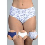 Kit 3 Calcinhas Floral, Marfim e Azul Marinho em Microfibra - ESTAMPADA