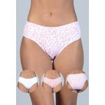 Kit 3 Calcinhas Onça Rosada, Rosê e Branco em Microfibra - ESTAMPADA
