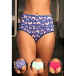 Kit 3 Calcinhas Frelith Cós Alto Arco Íris Verde e Pink - ESTAMPADA
