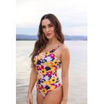 Maiô sem Bojo com Argolas e Estampa Floral em Microfibra - ESTAMPADA