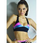 Top Fitness Frelith Preto Recortes Azul e Rosa em Microfibra - PRETO