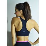 Top Fitness Frelith Preto Recortes Azul e Rosa em Microfibra - PRETO