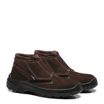 BOTINA MARROM CAFÉ VELCRO NOBUCK BICO PLASTICO PU BIDENSIDADE