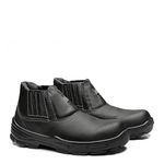 BOTINA PRETA ELASTICO COURO FLOR BICO COMPOSITE PU BIDENSIDADE