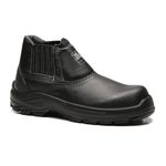 BOTINA PRETA ELASTICO COURO FLOR BICO COMPOSITE PU + BOR