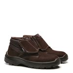 BOTINA MARROM CAFÉ VELCRO NOBUCK BICO PLASTICO PU BIDENSIDADE