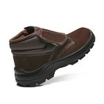 BOTINA MARROM CAFÉ VELCRO NOBUCK BICO PLASTICO PU BIDENSIDADE