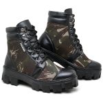 Coturno Bota Fulgore Roqueira Sola Plataforma Tratorado Preto Camuflado 7090