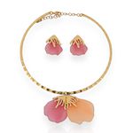 CONJUNTO COLAR E BRINCO FOLHEADO A OURO PETALAS 