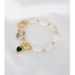 PULSEIRA SEMIJOIA MADREPEROLA PINGENTE CORAÇÃO ESMERALDA CRAVEJADO