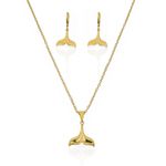 CONJUNTO COLAR E BRINCO FOLHEADO A OURO 18K CALDA DE SEREIA