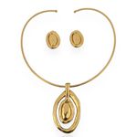 CONJUNTO COLAR E BRINCO FOLHEADO A OURO 18K OVAL MARTELADO