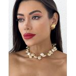CHOKER FOLHEADO A OURO 18K PEDRAS NATURAIS 