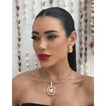 CONJUNTO COLAR E BRINCO FOLHEADO A OURO 18K OVAL MARTELADO