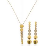 CONJUNTO COLAR E BRINCO FOLHEADO A OURO 18K CIRCULOS ZIRCONIAS LISO 
