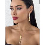 CONJUNTO COLAR E BRINCO FOLHEADO A OURO 18K CIRCULOS ZIRCONIAS LISO 
