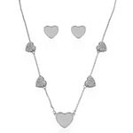 CONJUNTO COLAR E BRINCO FOLHEADO A PRATA CORACOES MICRO ZIRCONIAS