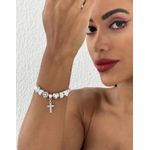 PULSEIRA FOLHEADO A PRATA INSPIRACAO COM BERLOQUES DE COTACAO E CRUZ CRAVEJADA
