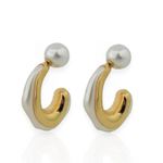 BRINCO FOLHEADO A OURO 18K ARGOLA MARTELADA FECHO ESFERA PEROLA