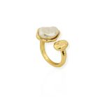 ANEL FOLHEADO A OURO 18K E PRATA PEROLA MARTELADO REGULAVEL 