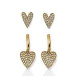 BRINCO DUPLO FOLHEADO A OURO 18K E PRATA CORACAO DE ZIRCONIAS