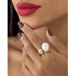 ANEL FOLHEADO A OURO 18K E PRATA PEROLA MARTELADO REGULAVEL 