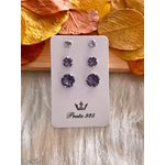 Trio de Brinco Zircônia Redonda Base Torcida Prata 925