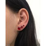 Trio de Brinco Zircônia Colorida Redonda Cor Vermelho Prata 925