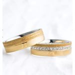 Par de Alianças Reta em Ouro 14K e Prata 6 mm