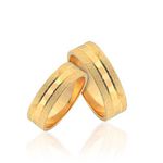 Par de Alianças Quadrada Ouro 18K Trabalhada Fosca