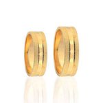 Par de Alianças Quadrada Ouro 18K Trabalhada Fosca