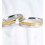 Par de Alianças de Casamento 4 mm Reta - Prata com Ouro 18K